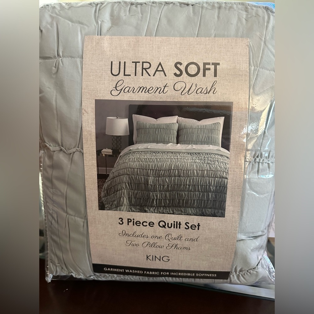 Quilt Set King 3 Piece Ultra Soft Garment Washed Mint Colored 1 Quilt 2 Shams